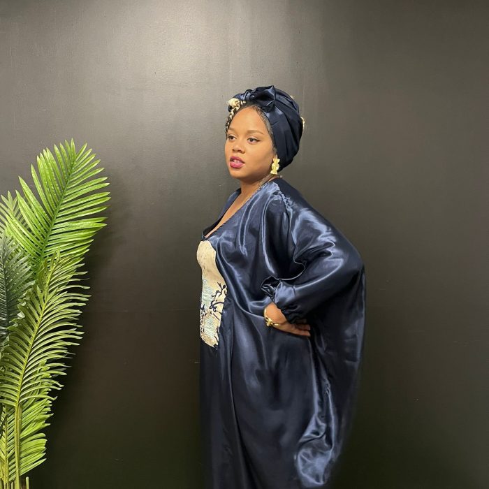 Robe longue femme africaine soie brocart fait main Aita